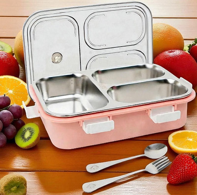 Colorbee Leakproof Stainless Steel Lunch Box with 3 Compartments for Travel and Outdoors 3 Containers Lunch Box(750 ml, Thermoware)