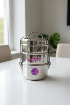 OMNA STEEL Stainless Steel Lunch Box | Leak-Proof, Durable & Easy to Carry 3 Containers Lunch Box(1600 ml)