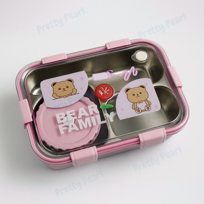 Pretty Pearl Bear Family Koi Koi Kawaii 3 Containers Lunch Box(800 ml, Thermoware)