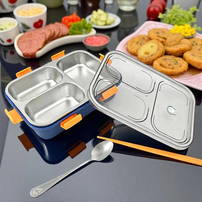 Colorbee BPA-Free 3-Compartment Steel Lunch Box for Kids and Adults 3 Containers Lunch Box(750 ml, Thermoware)