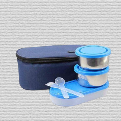 Hriday Lunch Box 3 containers 600ml Blue 041 3 Containers Lunch Box(1 L)