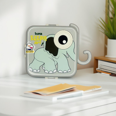 LAXSON Elephant Square Kids Lunch Box, Kids Lunch Box, Kids Lunch Box Steel 3 Containers Lunch Box(1190 ml, Thermoware)