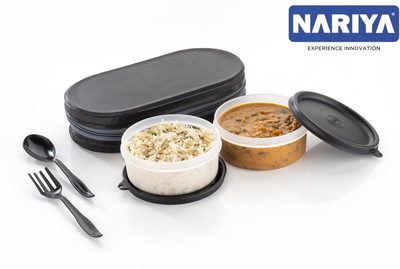 nariya NEW LUNCHBOX WITH 2 PLASTIC CONTAINER 1 SPOON 1 FORK AND ZIPPER BAG 2 Containers Lunch Box(600 ml)