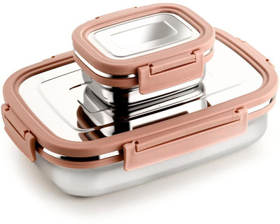 BLLUEX Craze Stainless Steel Tiffin Lunch Box Container/Dabba with 4 Side Clip Lock Lid 2 Containers Lunch Box(1000 ml)