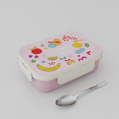 NARV Cute Cartoon Fruit Print Lunch Box with 3 Stainless Steel Clip Lock Compartments 3 Containers Lunch Box(750 ml)