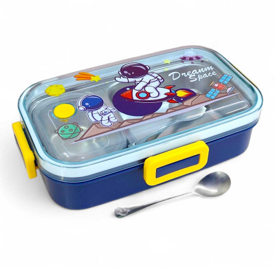 Tera13 Kids Stainless Steel Space Lunch Box for School 700ML 4 Side Clip Lock 2 Containers Lunch Box(700 ml, Thermoware)
