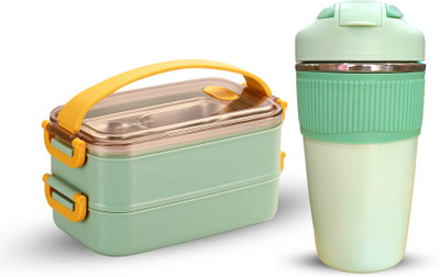 YELONA 1.6 Ltr Stackable Bento Lunch Box & 480 ML Insulated Leak-Proof Coffee Tumbler 3 Containers Lunch Box(2080 ml, Thermoware)