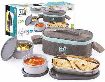 SKI Divine 3 Container Insulated Lunch Pack- Grey 3 Containers Lunch Box(300 ml)
