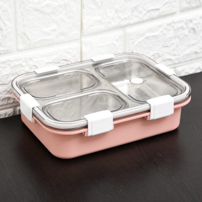 NARV Reusable Stainless Steel Bento Box with Secure Locks & Multi-Use Food Trays 3 Containers Lunch Box(750 ml, Thermoware)