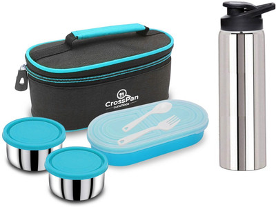 CrossPan Stainless Steel Lunch Box / Tiffin Box with 750 ml Sports Water Bottle 3 Containers Lunch Box(1060 ml)