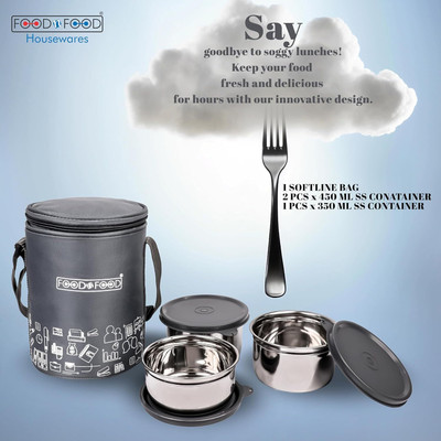 FOODNFOOD Executive Lite 2 Containers 450Ml Each & 1 350Ml Leak-Proof With Insulated Bag 3 Containers Lunch Box(1250 ml, Thermoware)