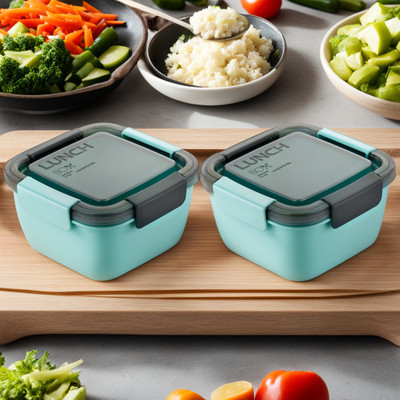 frazix Bento unique Design & Premium Qualities Five Compartment (Pack of-2 Aqua) 4 Containers Lunch Box(1500 ml)