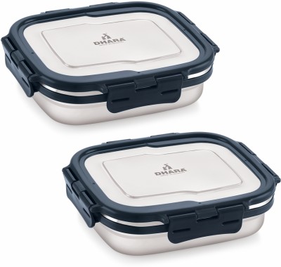 Dhara Stainless Steel BLAZE Tiffin with 4 Side Lock Lid, Set of 2 s 2 Containers Lunch Box(600 ml)