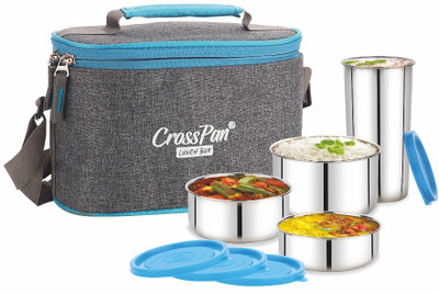 CrossPan Stainless Steel Lunch Box / Tiffin Box 200ml, 350ml and 500ml with SS Tumbler 4 Containers Lunch Box(1050 ml, Thermoware)