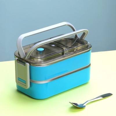 forsel Double Layer Leakproof Stainless Steel Tiffin Lunch with Spoon & Handle Blue 1 Containers Lunch Box(800 ml, Thermoware)