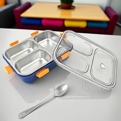 Colorbee Lightweight Collapsible 3-Compartment SS Lunch Box with Leakproof Silicone Lids 3 Containers Lunch Box(750 ml, Thermoware)