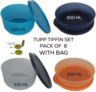 TUPPERWARE Tupp Tiffin Lunch Set, 4Container + 1Bag +1Salt pepper, (Pack of 6) 5 Containers Lunch Box(1467 ml, Thermoware)