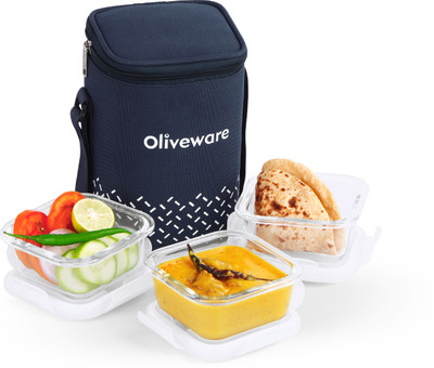 Oliveware Contra Glassware Lunch Box 3x320ml, Microwave safe & Borosilicate Glass 3 Containers Lunch Box(960 ml)