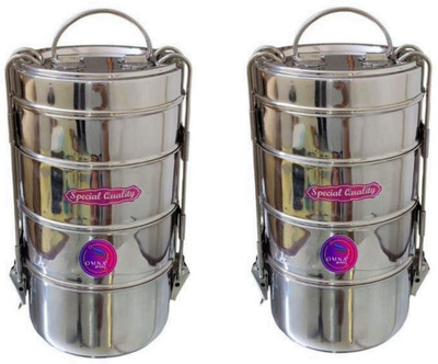 OMNA STEEL 8x4+8x4 lunch box, tiffin stainless steel pack of 2, 8 Containers Lunch Box(3200 ml)