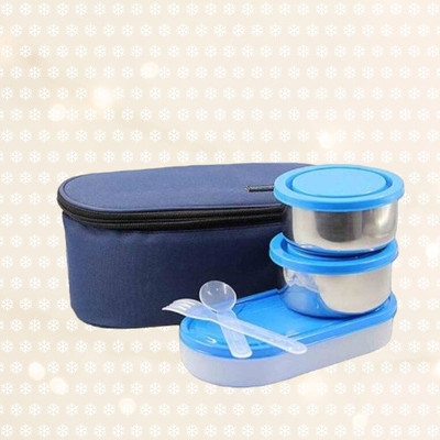 Hriday Lunch Box 3 containers 600ml Blue 021 3 Containers Lunch Box(1 L)