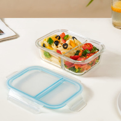 Nestasia Microwave Safe Two Compartment Glass Lunch Box 1 Containers Lunch Box(600 ml)
