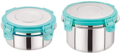 FLOMERO Stainless Steel Airtight Leak-Proof Lunch Tiffin Container with Lid 2 Containers Lunch Box(600 ml)