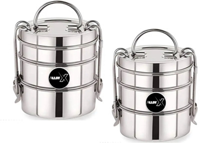 AOLLYX 3 Compartment Clip Tiffin/Lunchbox High Quality (PACK OF 2) 3 Containers Lunch Box(1200 ml)