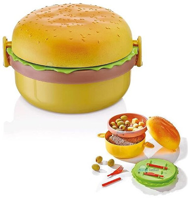 PVSOL Burger Shape Lunch Box with Compartments Food Container with Spoon 3(pack of 1) 2 Containers Lunch Box(300 ml)