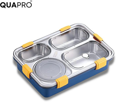 QUAPRO Lunch Box Stainless Steel Tray with Spoon+Chopstick, Bowl for Fluid Foods 4 Containers Lunch Box(1000 ml)