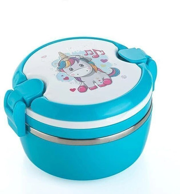 AK10ZONE Stainless Steel Printed Round Shape Lunch Box For Kids 2 Containers Lunch Box(400 ml)