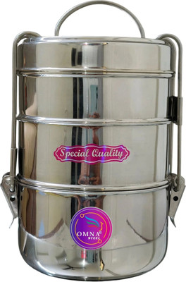 OMNA STEEL Three container tiffin 3 Containers Lunch Box(1200 ml)