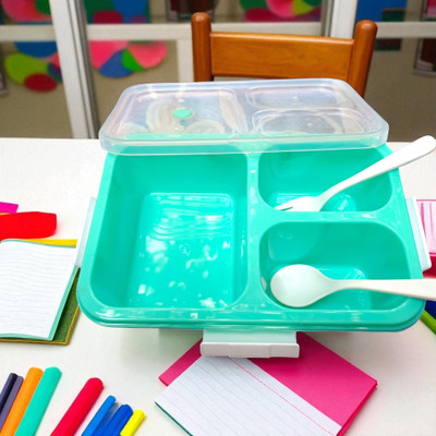 Rahamandecor Leakproof BPA-Free 3-Compartment Lunch Box with Spoon & Fork for Kids 3 Containers Lunch Box(500 ml)