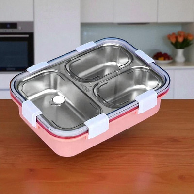 Colorbee Premium Stainless Steel 3-Compartment Lunch Box with Bamboo Utensil Set 3 Containers Lunch Box(750 ml, Thermoware)