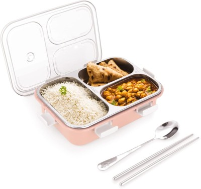 HM EVOTEK 3 Compartment Sealed Leak Proof Stainless Steel Lunch Box For Kid's & Adult 3 Containers Lunch Box(350 ml, Thermoware)