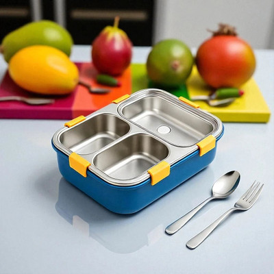 Colorbee Compact 3-Compartment Steel Lunch Box for Adults and Kids 3 Containers Lunch Box(750 ml, Thermoware)