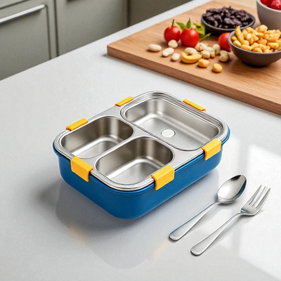 Colorbee Leakproof Lunch Box with 3 Separate Compartments and Integrated Utensil Storage 3 Containers Lunch Box(750 ml, Thermoware)