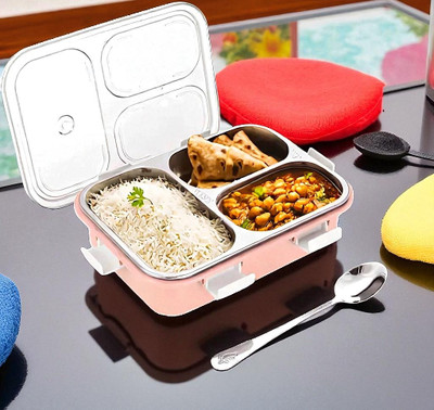 Colorbee Eco-Friendly 750 ml 3-Compartment Stainless Steel Lunch Box for School Snacks 3 Containers Lunch Box(750 ml, Thermoware)