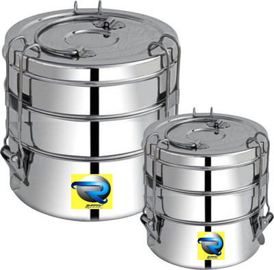 r777k Traditional Tiffin Carrier/Container for School/Office 8*3 multipack 2 lunch box 3 Containers Lunch Box(1200 ml)