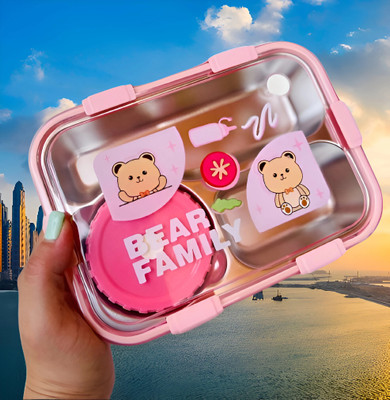 RBGIIT Kawaii Kart Bear Family Lunch Box | Leakproof Steel, 3 Compartments B1 3 Containers Lunch Box(750 ml, Thermoware)