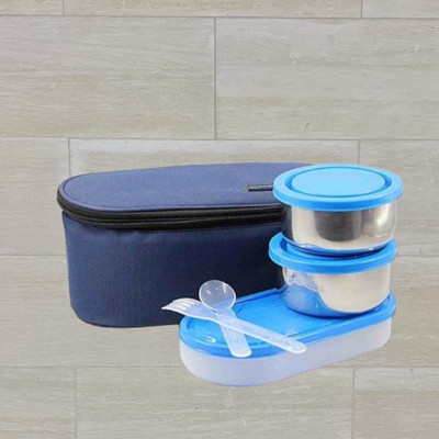 Hriday Lunch Box 3 containers 600ml Blue 017 3 Containers Lunch Box(1 L)