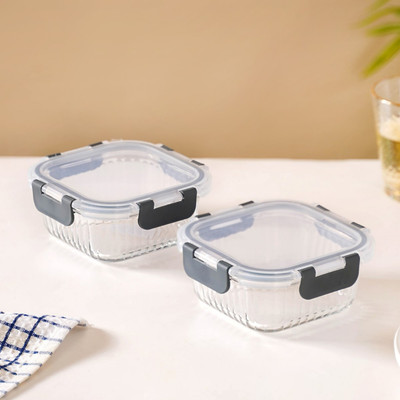 Nestasia Microwave Safe Glass Food Storage Box Set 2 Containers Lunch Box(500 ml)