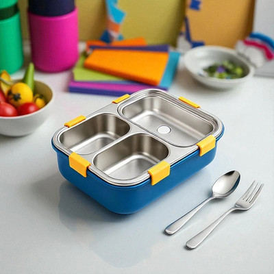 Colorbee BPA-Free 750 ml 3-Compartment Steel Lunch Box for Kids and Adults 3 Containers Lunch Box(750 ml, Thermoware)