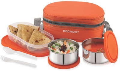 MODWARE 2 Stainless Steel Round Containers 250 ML Each , 1 Oval Container 500 ML 3 Containers Lunch Box(1000 ml, Thermoware)