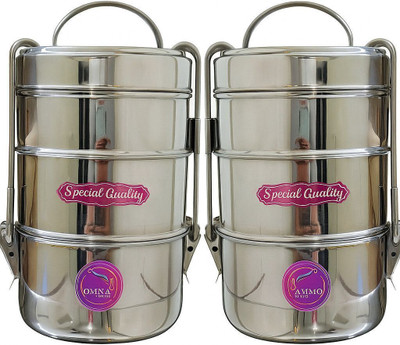OMNA STEEL 8x3+8x3 lunch box, tiffin stainless steel pack of 2, 6 Containers Lunch Box(2000 ml)