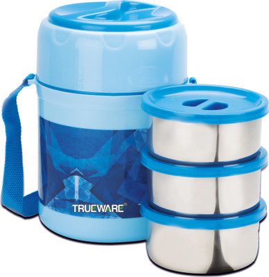 Trueware Fresh Meal Plus 3 Lunch Box with 3 SS Container,300 ml X 3 PU Insulated BPA Free 3 Containers Lunch Box(900 ml, Thermoware)