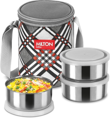 MILTON Steel Treat 3 Stainless Steel Tiffin, 3 Containers, 280 Each with Jacket, Grey 3 Containers Lunch Box(280 ml)