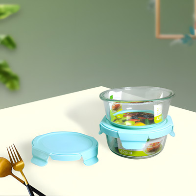 Lemon Tree Round Borosilicate Glass Food Storage Lunch Box Tiffin with Airtight LID, Set of 2 Containers Lunch Box(420 ml, Thermoware)