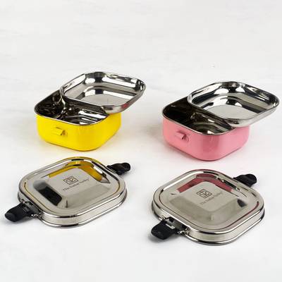 The Indus Valley Stainless Steel Snack Box - Yellow & Pink 2 Containers Lunch Box