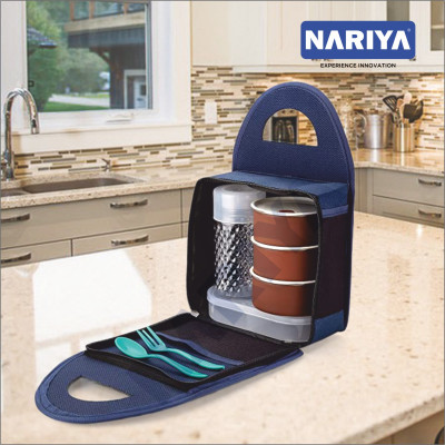 nariya NEW LUNCHBOX SET WITH 3 CONTAINER 1 BOTTLE SPOON SET AND CASSEROLE 3 Containers Lunch Box(1050 ml)