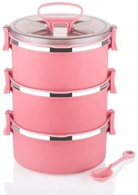 Analog Kitchenware Kids/School/College/Office 3 Layer Lunch Box For Inner SS & Outer Plastic Tiffin 3 Containers Lunch Box(900 ml)